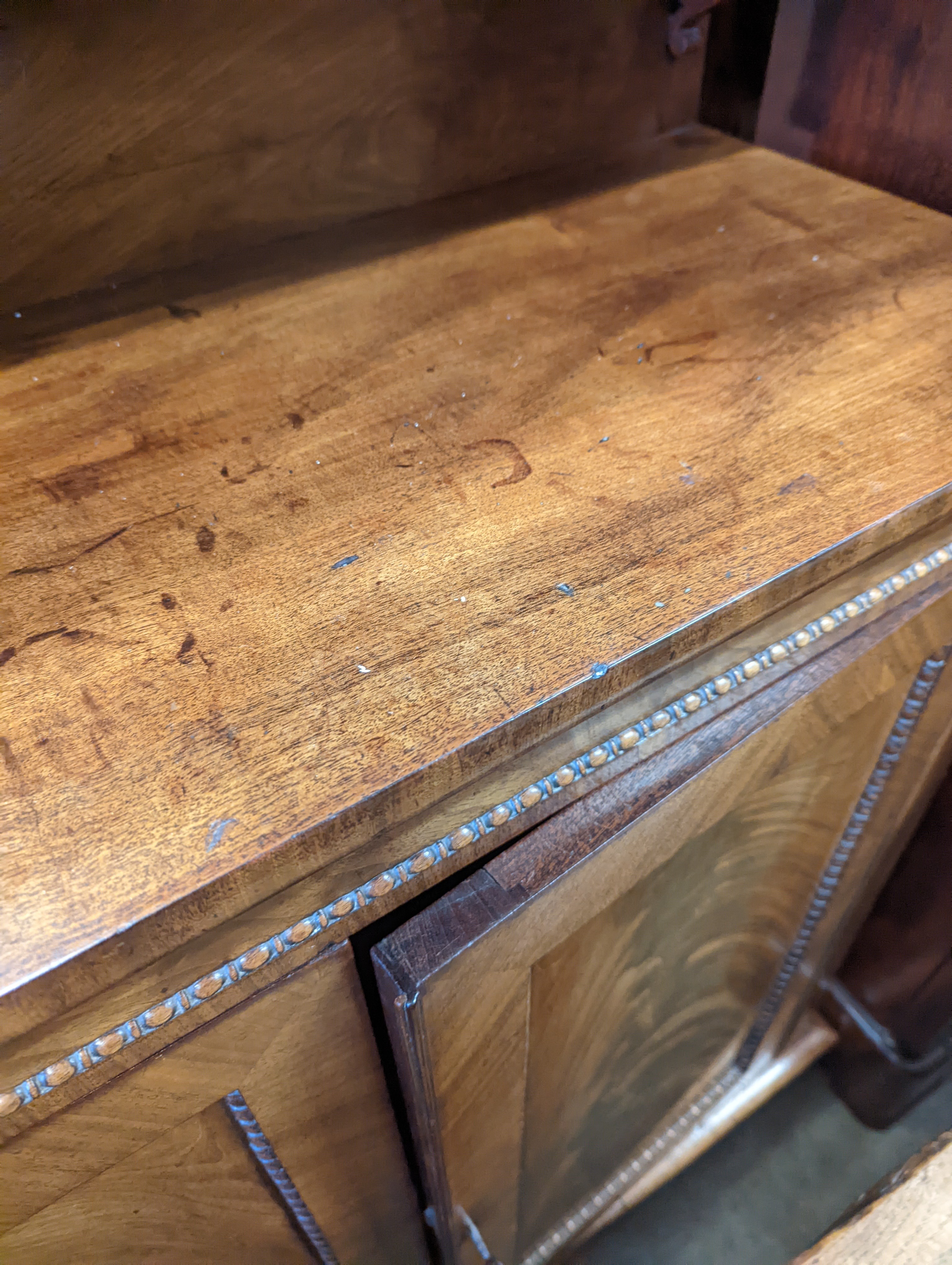 A Regency flamed mahogany chiffonier, width 94cm, depth 38cm, height 143cm